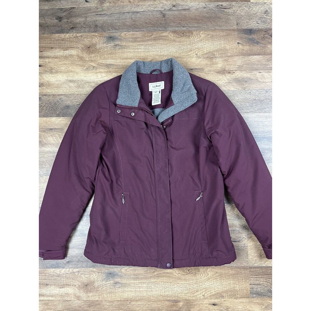 LL Bean Puffer Insulated Fleece Lined Burgundy Winter Coat Size XS‎